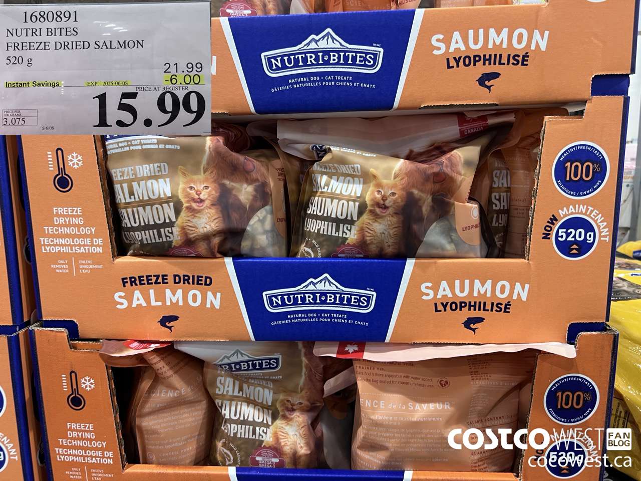 1680891 NUTRI BITES FREEZE DRIED SALMON 520G ($6.00 INSTANT SAVINGS EXPIRES ON 2025-06-08) $15.99