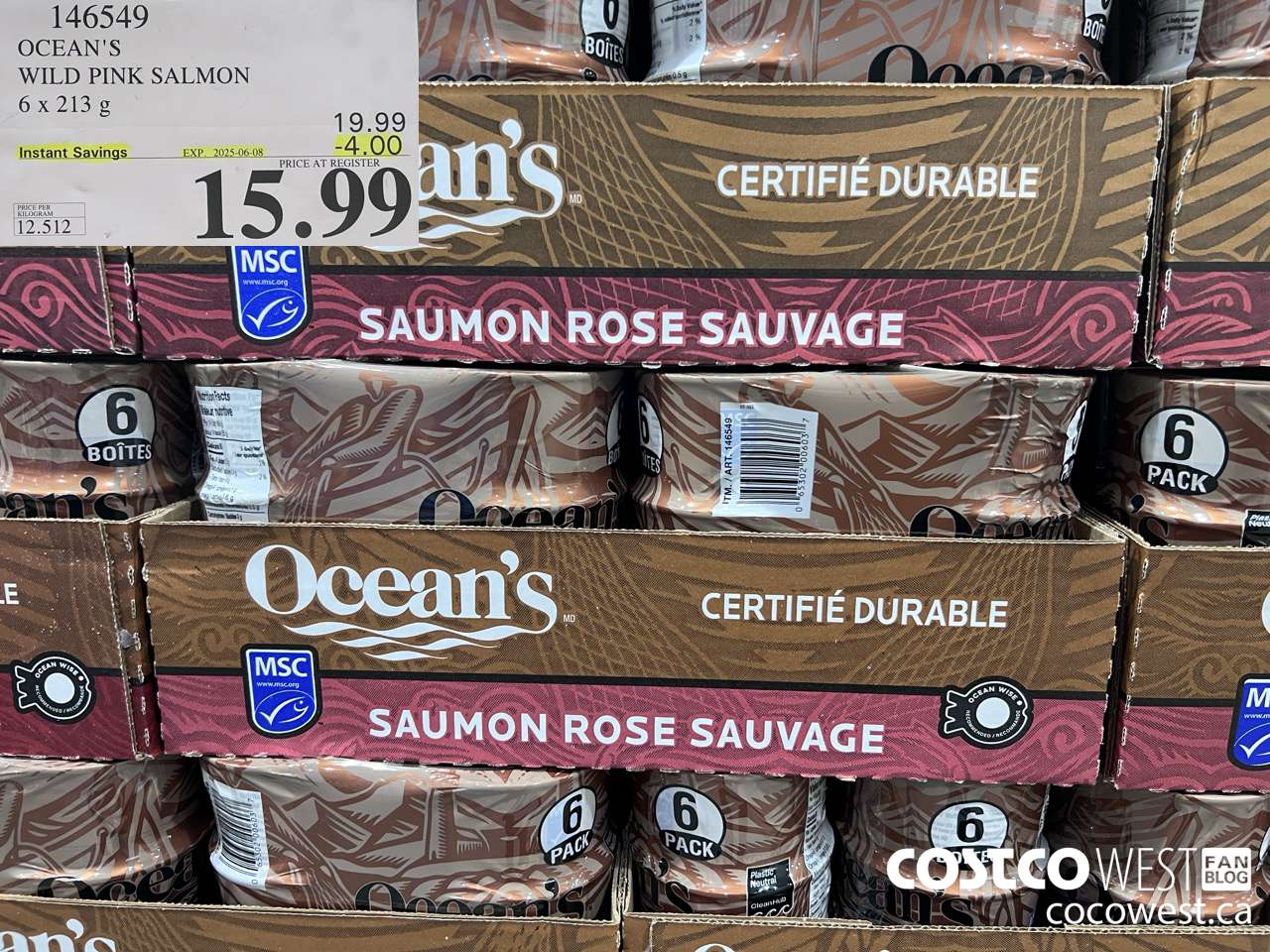 146549 OCEAN'S PINK SALMON 6 X 213 G ($4.00 INSTANT SAVINGS EXPIRES ON 2025-06-08) $15.99