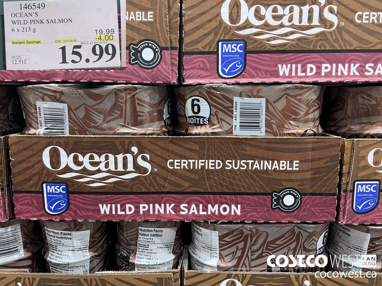 146549 OCEAN'S PINK SALMON 6 X 213 G ($4.00 INSTANT SAVINGS EXPIRES ON 2025-06-08) $15.99