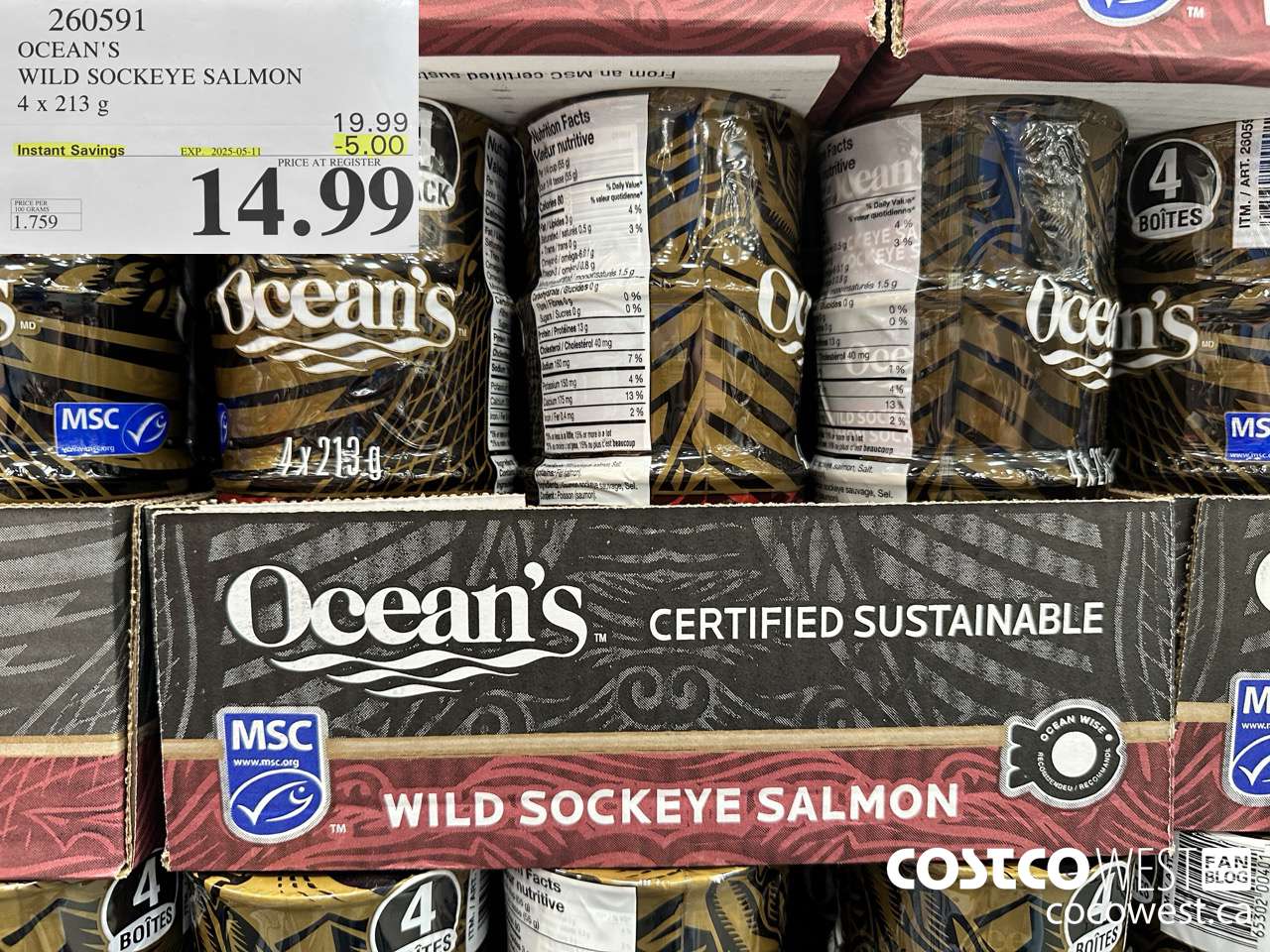 260591 OCEAN'S SOCKEYE SALMON 4 x 213 g ($5.00 INSTANT SAVINGS EXPIRES ON 2025-05-11) $14.99