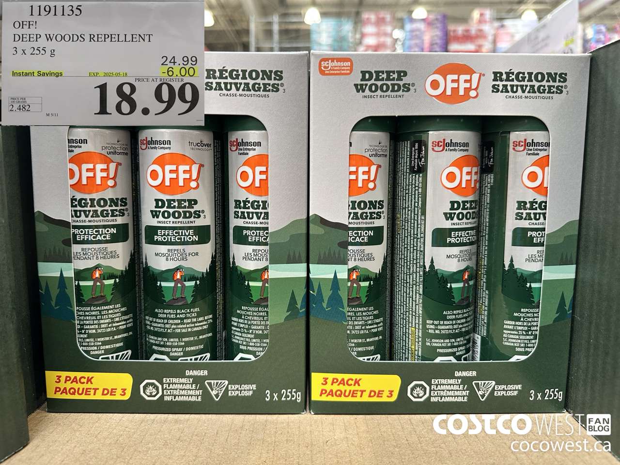 1191135 OFF! DEEP WOODS INSECT REPELLENT 3 x 255 g ($6.00 INSTANT SAVINGS EXPIRES ON 2025-05-18) $18.99