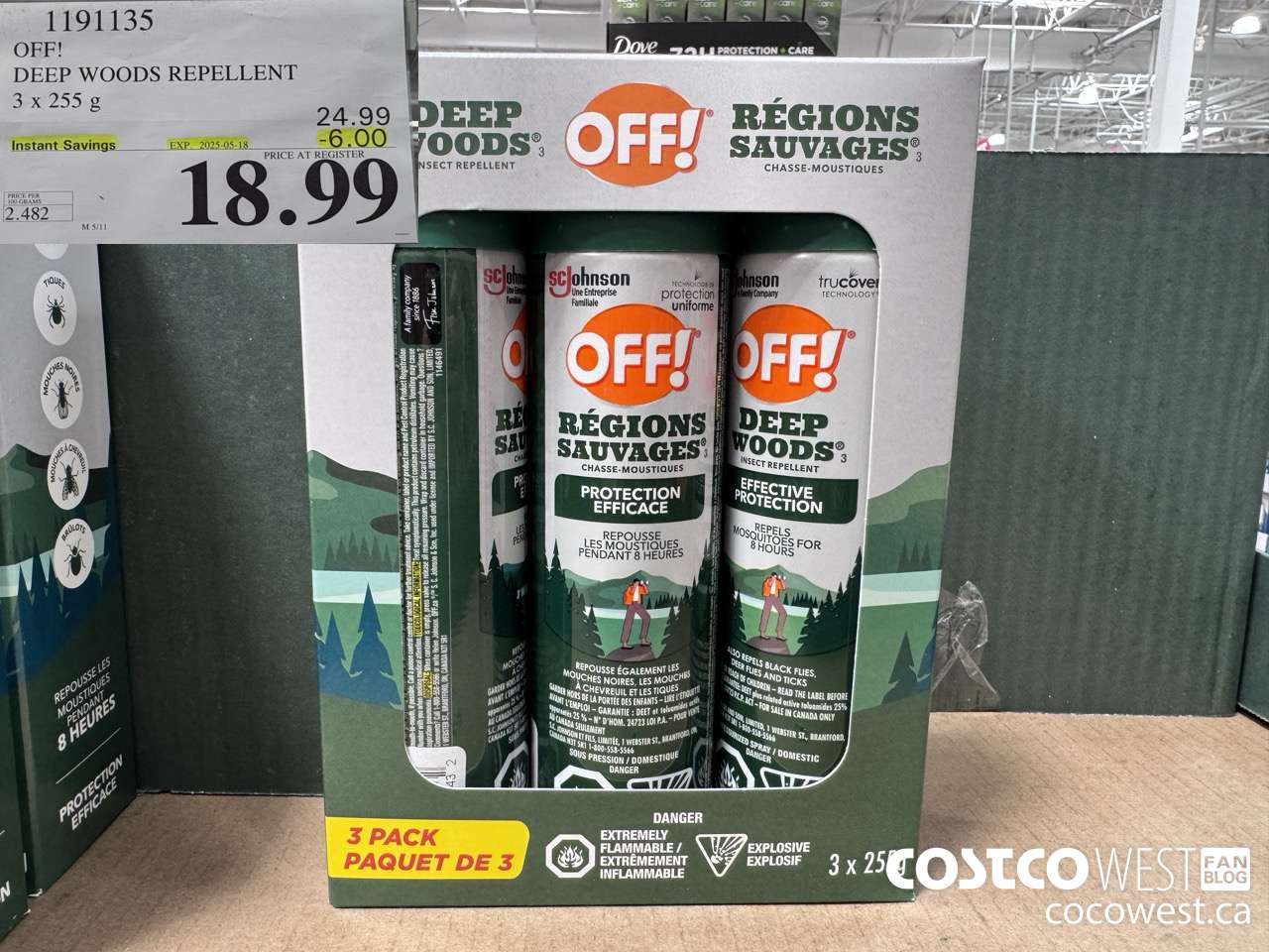 1191135 OFF! DEEP WOODS INSECT REPELLENT 3 x 255 g ($6.00 INSTANT SAVINGS EXPIRES ON 2025-05-18) $18.99