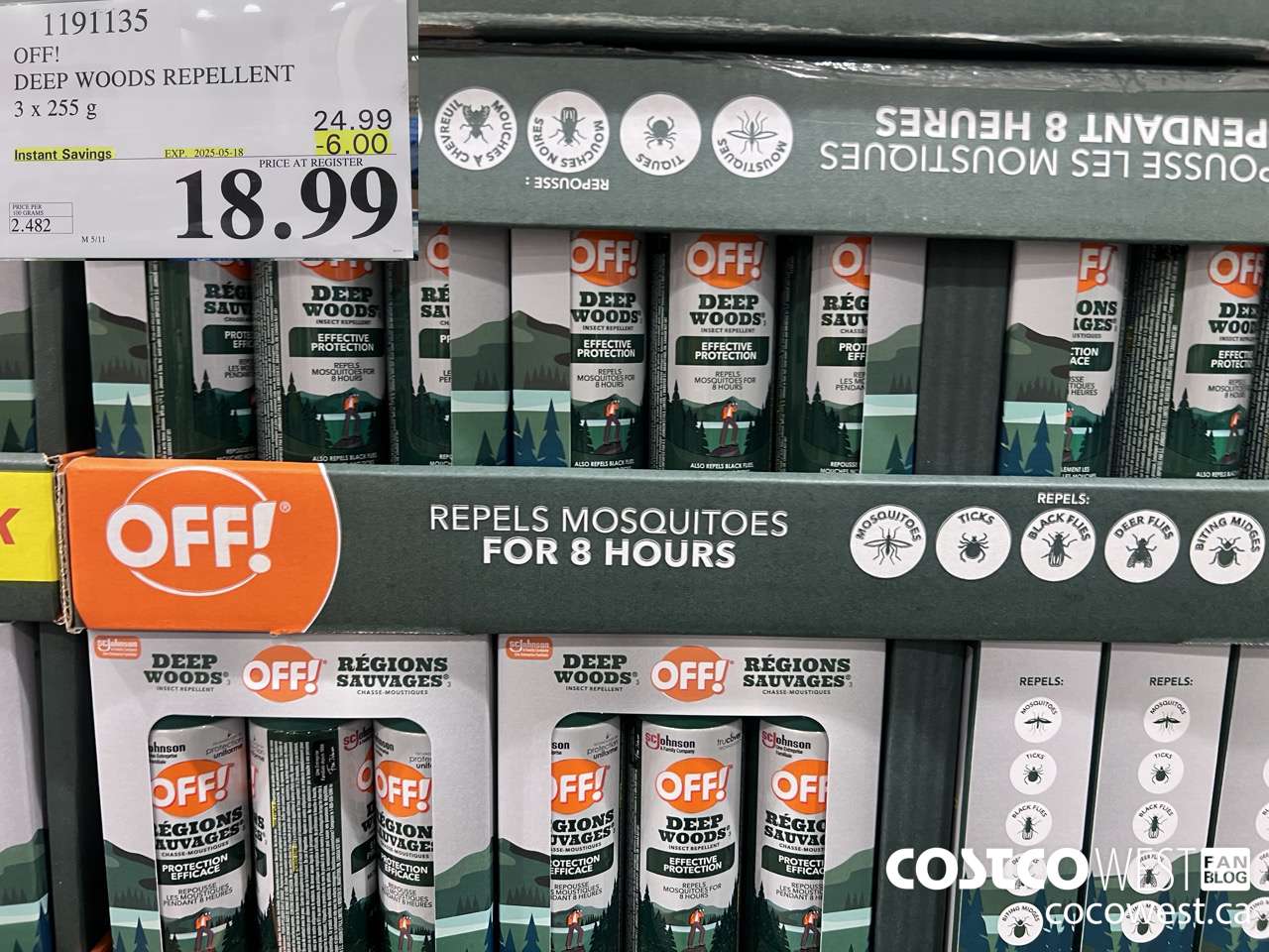 1191135 OFF! DEEP WOODS INSECT REPELLENT 3 x 255 g ($6.00 INSTANT SAVINGS EXPIRES ON 2025-05-18) $18.99