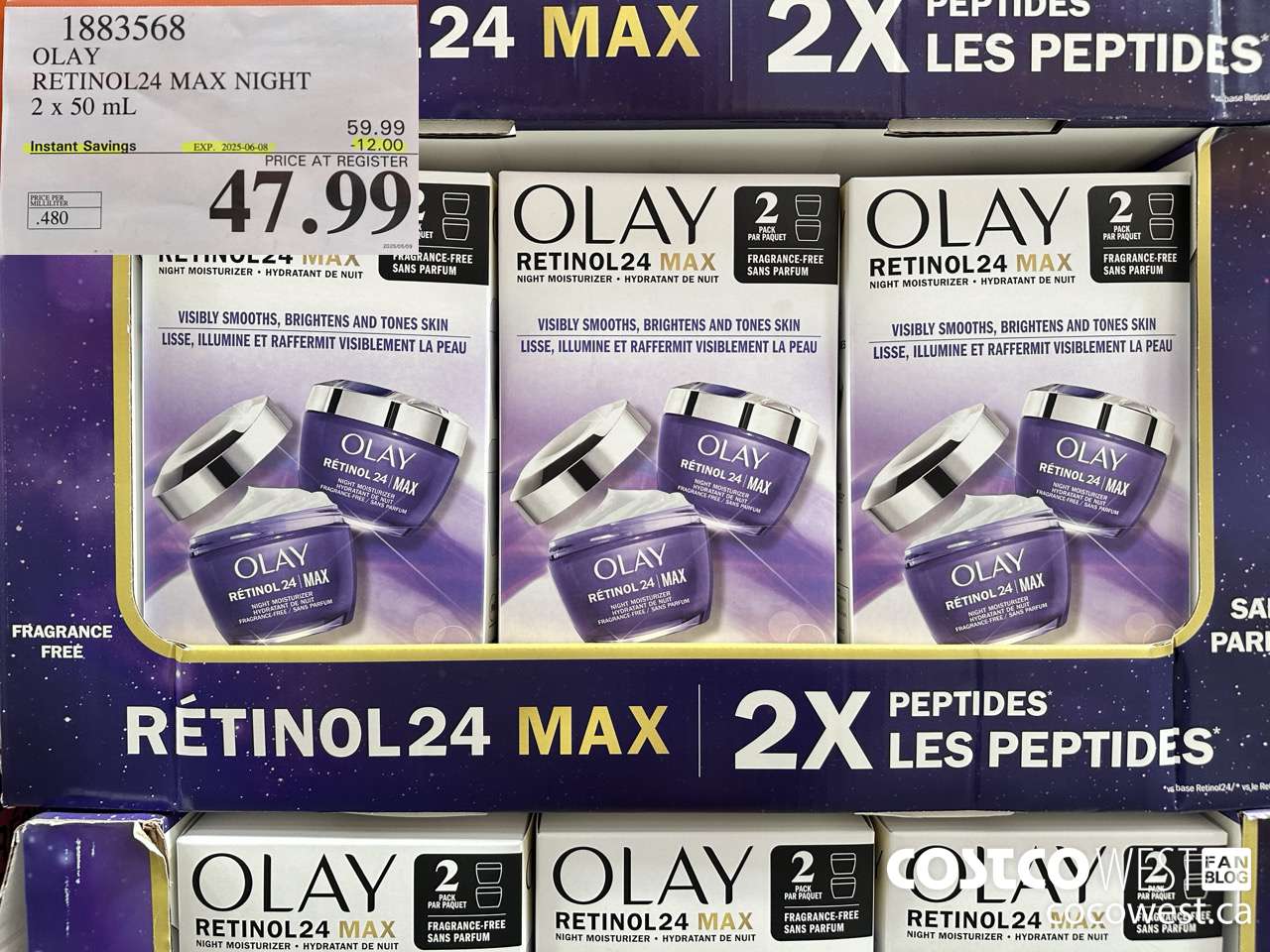 1883568 OLAY RETINOL24 MAX NIGHT 2 x 50 mL ($12.00 INSTANT SAVINGS EXPIRES ON 2025-06-08) $47.99