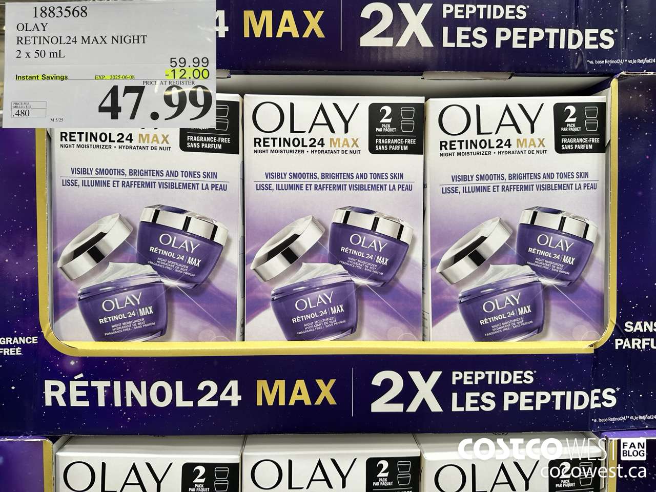 1883568 OLAY RETINOL24 MAX NIGHT 2 x 50 mL ($12.00 INSTANT SAVINGS EXPIRES ON 2025-06-08) $47.99