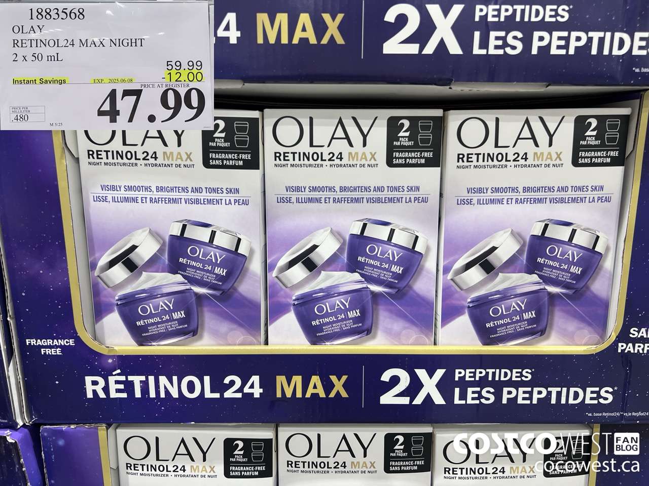 1883568 OLAY RETINOL24 MAX NIGHT 2 x 50 mL ($12.00 INSTANT SAVINGS EXPIRES ON 2025-06-08) $47.99