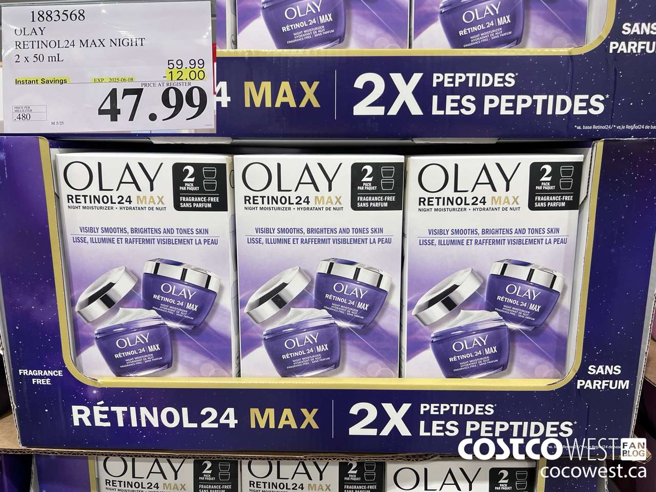 1883568 OLAY RETINOL24 MAX NIGHT 2 x 50 mL ($12.00 INSTANT SAVINGS EXPIRES ON 2025-06-08) $47.99