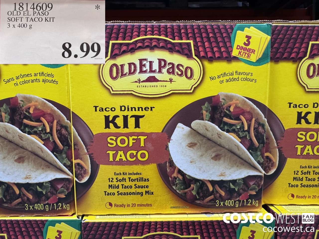 1814609 OLD EL PASO SOFT TACO KIT 3 X 400G $8.99