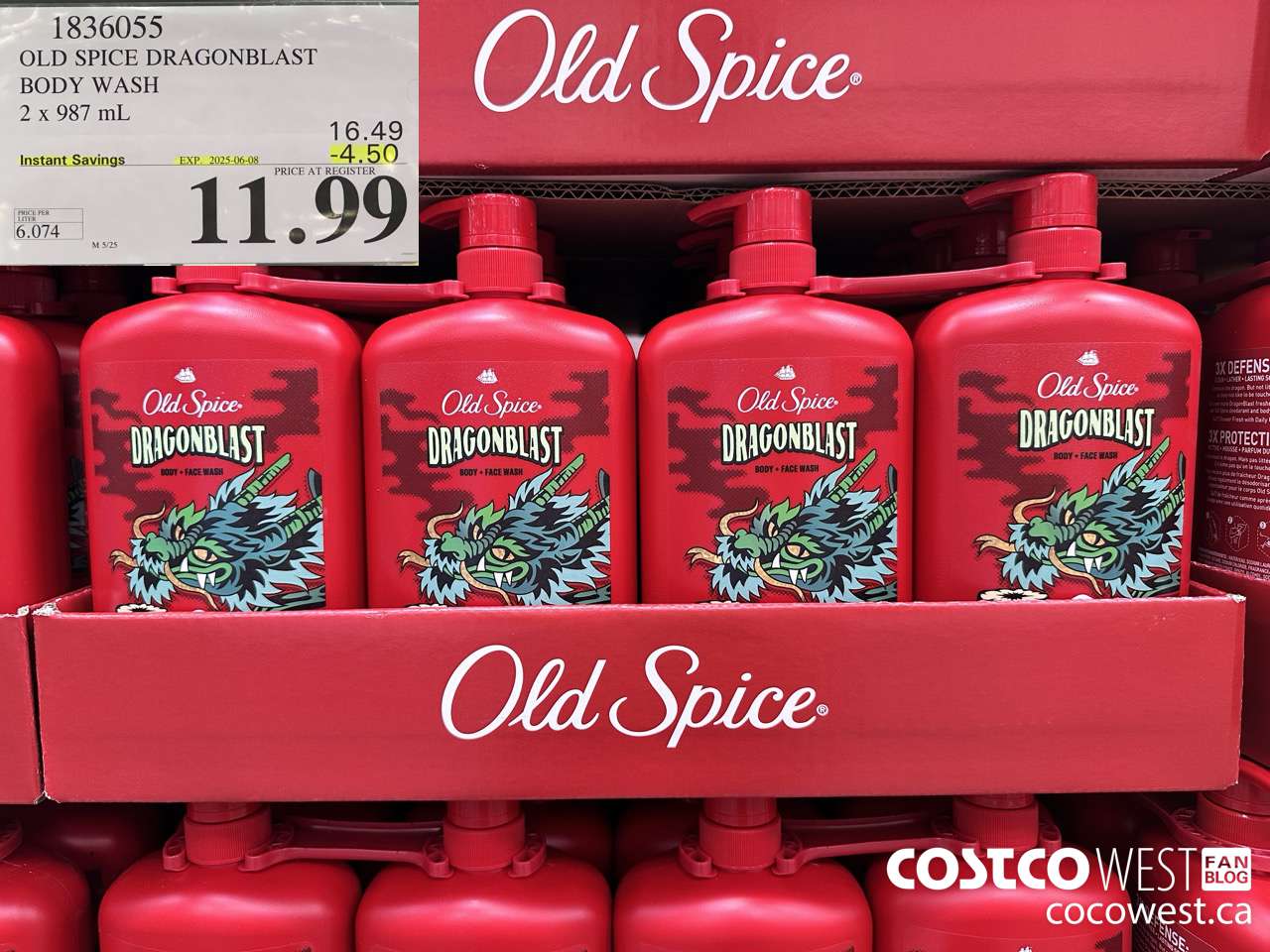1836055 OLD SPICE DRAGONBLAST BODY WASH 2 X 987 ML ($4.50 INSTANT SAVINGS EXPIRES ON 2025-06-08) $11.99