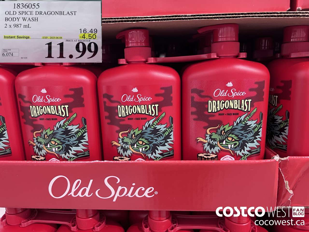 1836055 OLD SPICE DRAGONBLAST BODY WASH 2 X 987 ML ($4.50 INSTANT SAVINGS EXPIRES ON 2025-06-08) $11.99