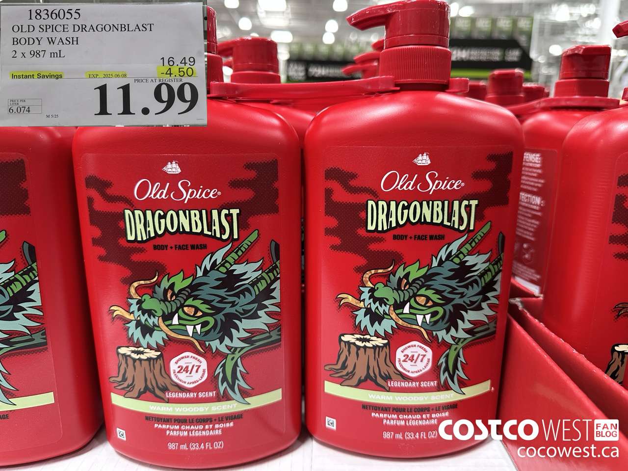 1836055 OLD SPICE DRAGONBLAST BODY WASH 2 X 987 ML ($4.50 INSTANT SAVINGS EXPIRES ON 2025-06-08) $11.99