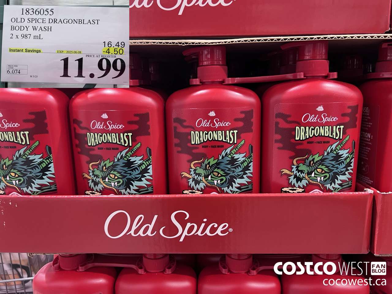 1836055 OLD SPICE DRAGONBLAST BODY WASH 2 X 987 ML ($4.50 INSTANT SAVINGS EXPIRES ON 2025-06-08) $11.99
