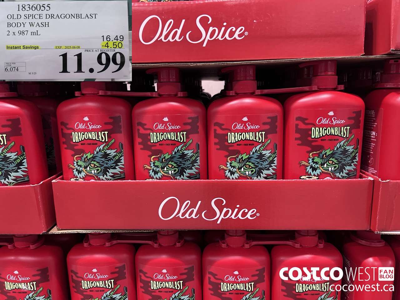1836055 OLD SPICE DRAGONBLAST BODY WASH 2 X 987 ML ($4.50 INSTANT SAVINGS EXPIRES ON 2025-06-08) $11.99