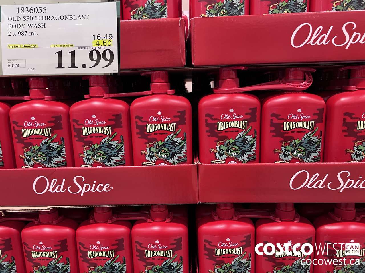 1836055 OLD SPICE DRAGONBLAST BODY WASH 2 X 987 ML ($4.50 INSTANT SAVINGS EXPIRES ON 2025-06-08) $11.99