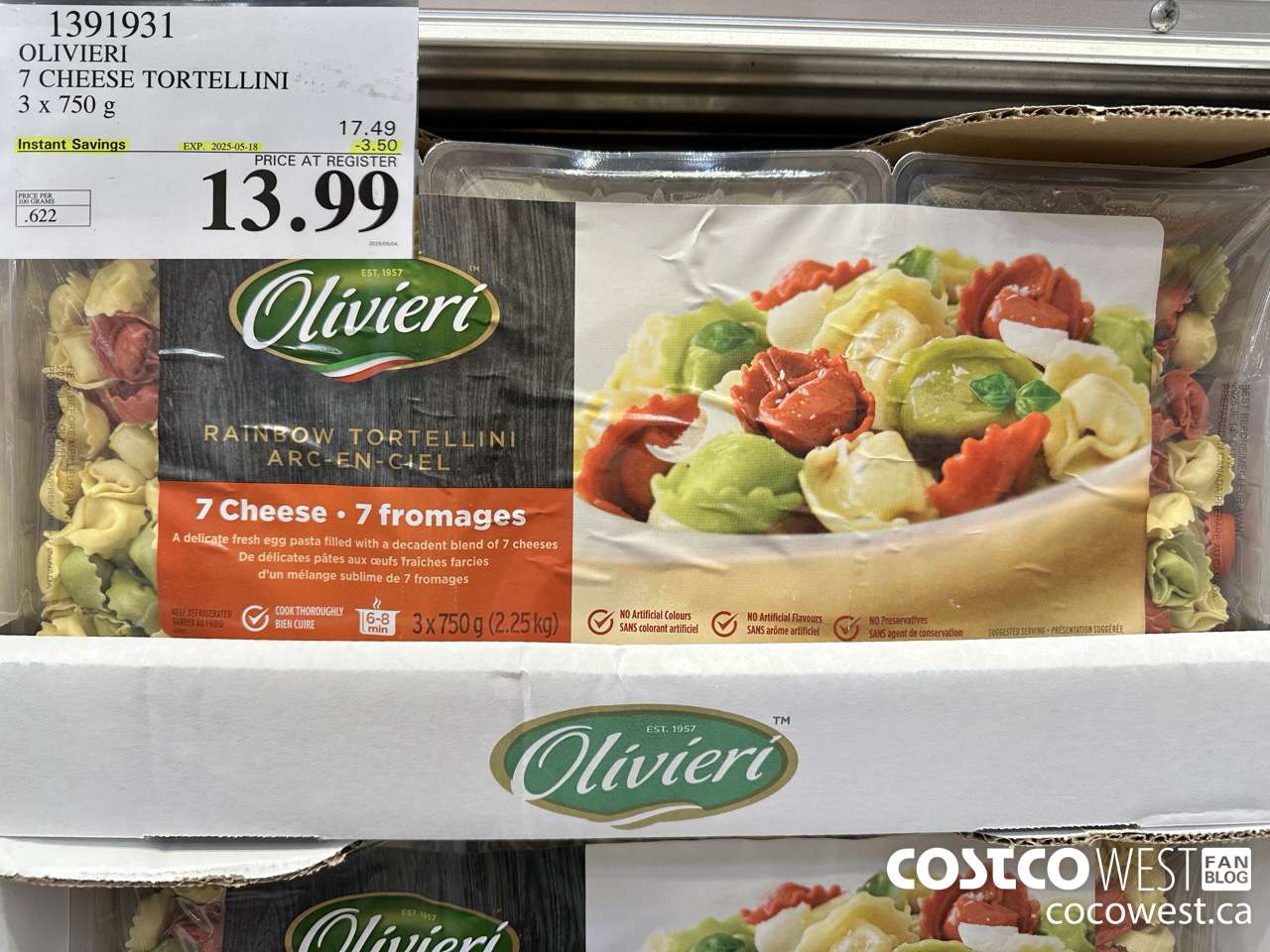 1391931 OLIVIERI 7 CHEESE TORTELLINI 3 x 750 g ($3.50 INSTANT SAVINGS EXPIRES ON 2025-05-18) $13.99