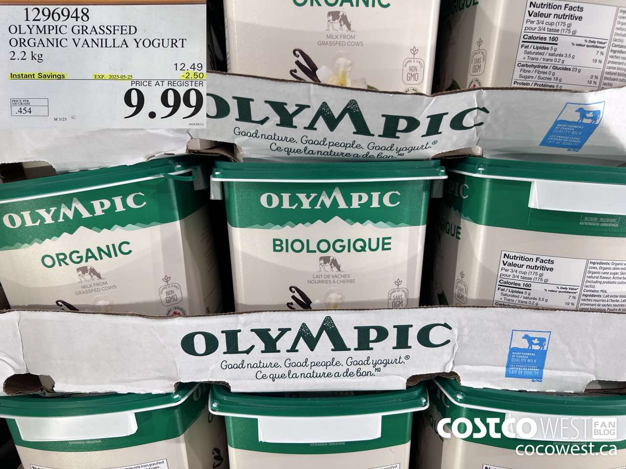 1296948 OLYMPIC GRASSFED ORGANIC VANILLA YOGURT 2.2KG ($2.50 INSTANT SAVINGS EXPIRES ON 2025-05-25) $9.99