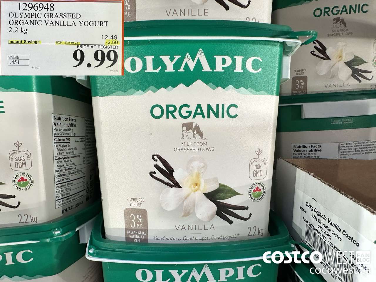 1296948 OLYMPIC GRASSFED ORGANIC VANILLA YOGURT 2.2KG ($2.50 INSTANT SAVINGS EXPIRES ON 2025-05-25) $9.99