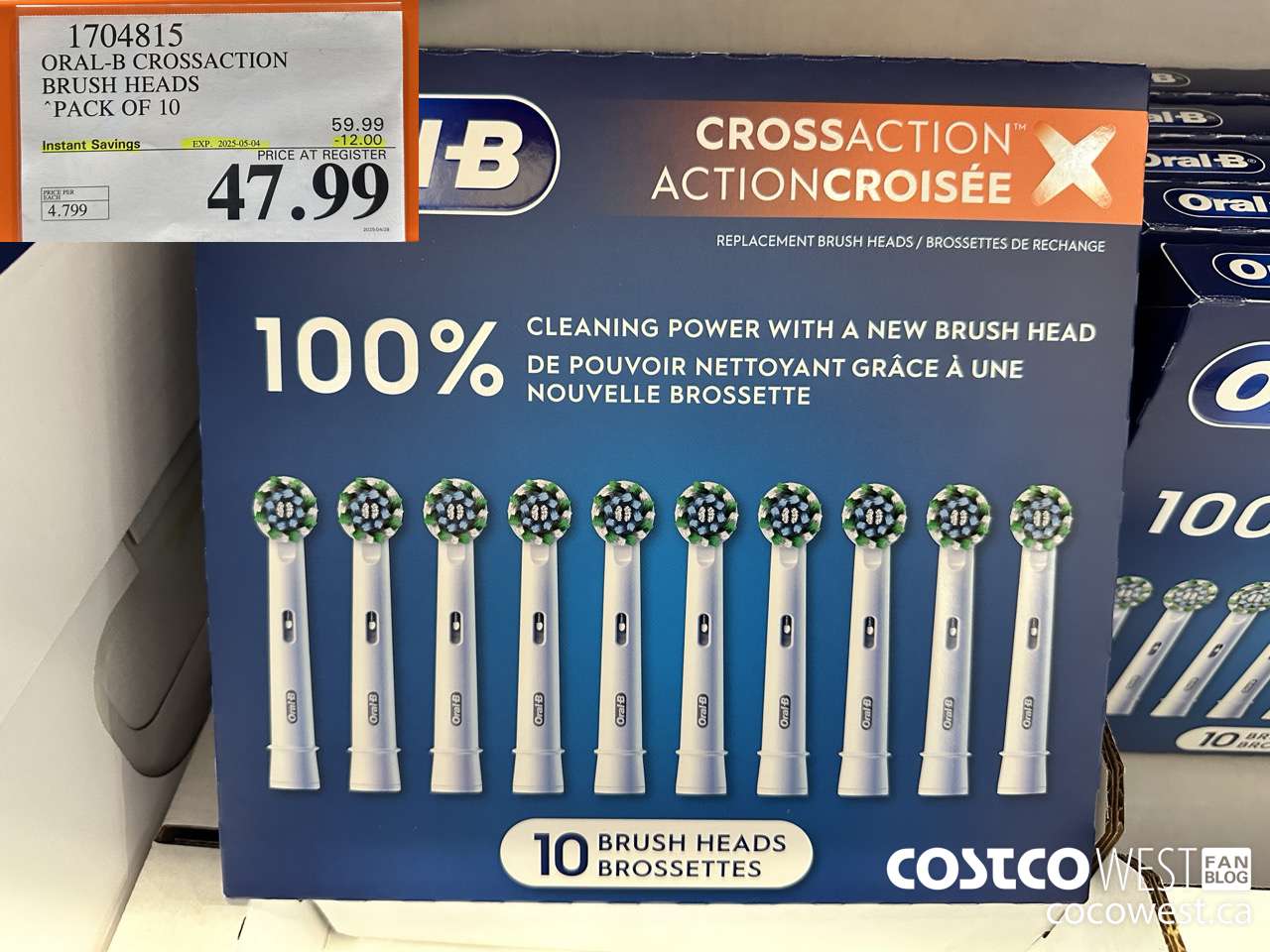 1704815 ORAL-B CROSSACTION BRUSH HEADS PACK OF 10 ($12.00 INSTANT SAVINGS EXPIRES ON 2025-05-04) $47.99