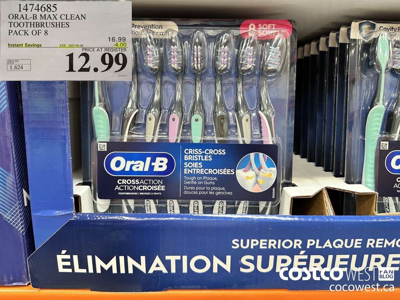 1474685 ORAL-B MAX CLEAN TOOTHBRUSHES PACK OF 8 ($4.00 INSTANT SAVINGS EXPIRES ON 2025-06-08) $12.99