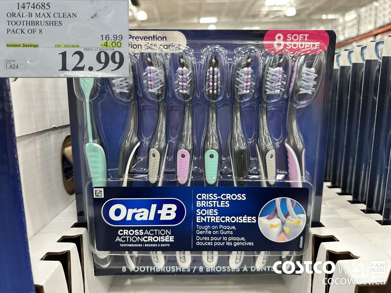 1474685 ORAL-B MAX CLEAN TOOTHBRUSHES PACK OF 8 ($4.00 INSTANT SAVINGS EXPIRES ON 2025-06-08) $12.99