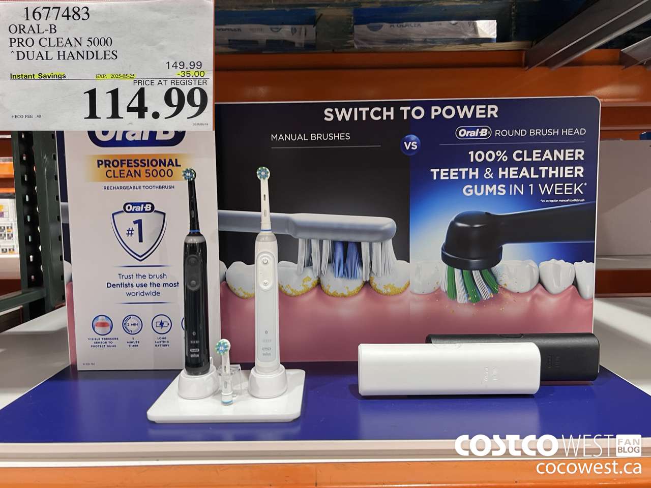 1677483 ORAL-B PRO CLEAN 5000 DUAL HANDLES ($35.00 INSTANT SAVINGS EXPIRES ON 2025-05-25) $114.99