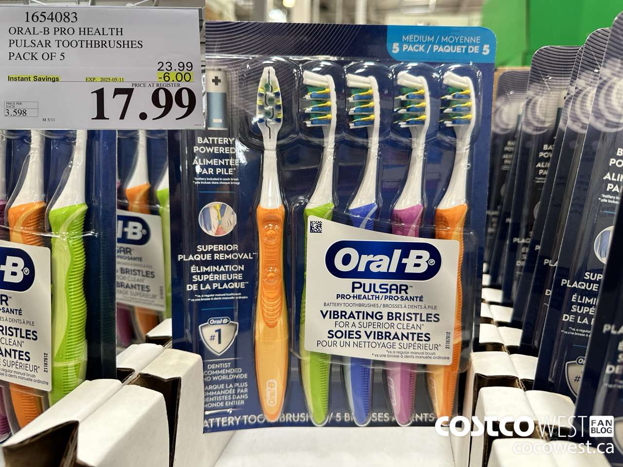1654083 ORAL-B PRO HEALTH TOOTHBRUSHES PACK OF 5 ($6.00 INSTANT SAVINGS EXPIRES ON 2025-05-11) $17.99
