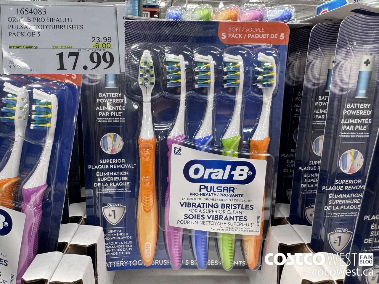 1654083 ORAL-B PRO HEALTH TOOTHBRUSHES PACK OF 5 ($6.00 INSTANT SAVINGS EXPIRES ON 2025-05-11) $17.99