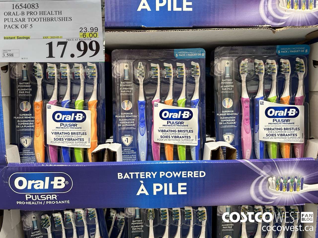 1654083 ORAL-B PRO HEALTH TOOTHBRUSHES PACK OF 5 ($6.00 INSTANT SAVINGS EXPIRES ON 2025-05-11) $17.99