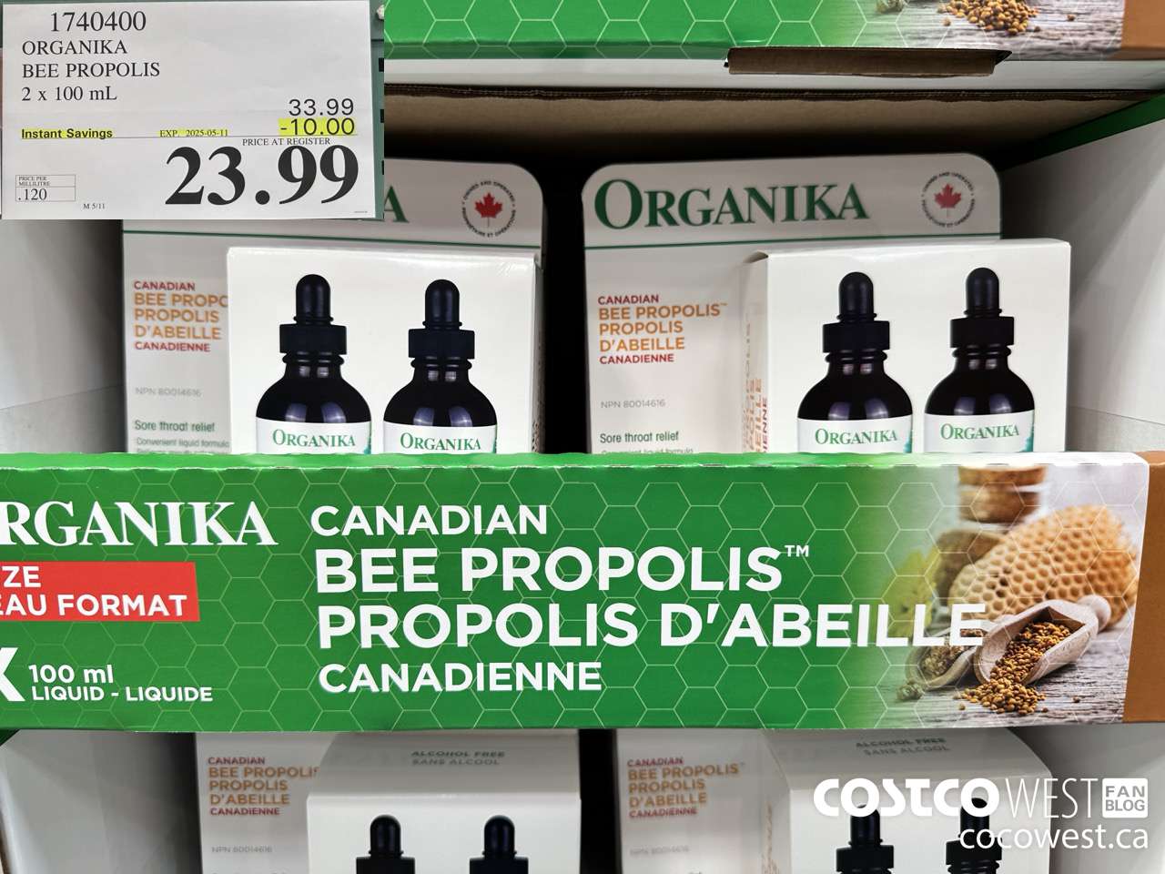 1740400 ORGANIKA LIQUID BEE PROPOLIS ALCOHOL FREE 2 X 100ML ($10.00 INSTANT SAVINGS EXPIRES ON 2025-05-11) $23.99