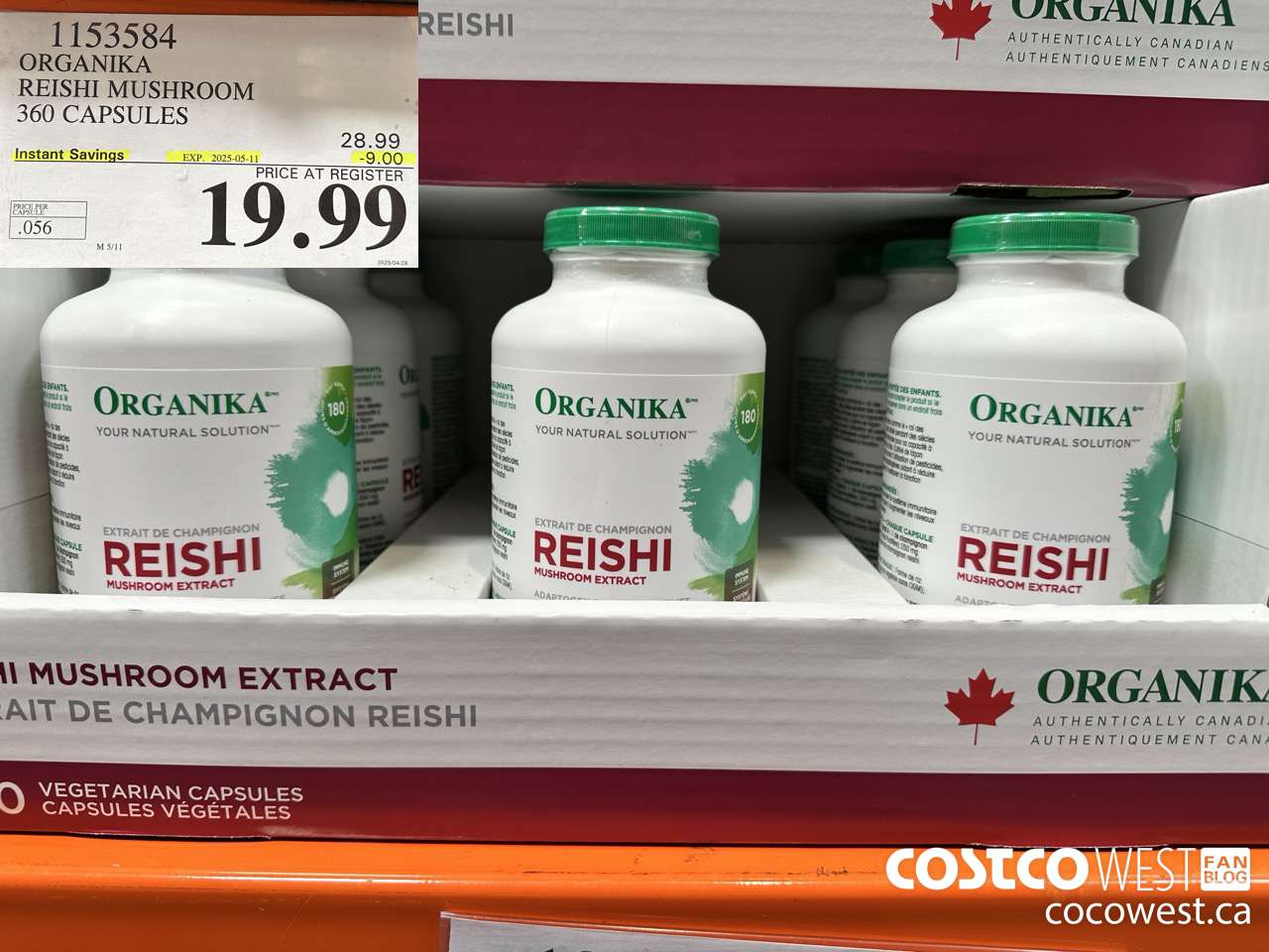 1153584 ORGANIKA REISHI MUSHROOM 360 VEGGIE CAPSULES ($9.00 INSTANT SAVINGS EXPIRES ON 2025-05-11) $19.99
