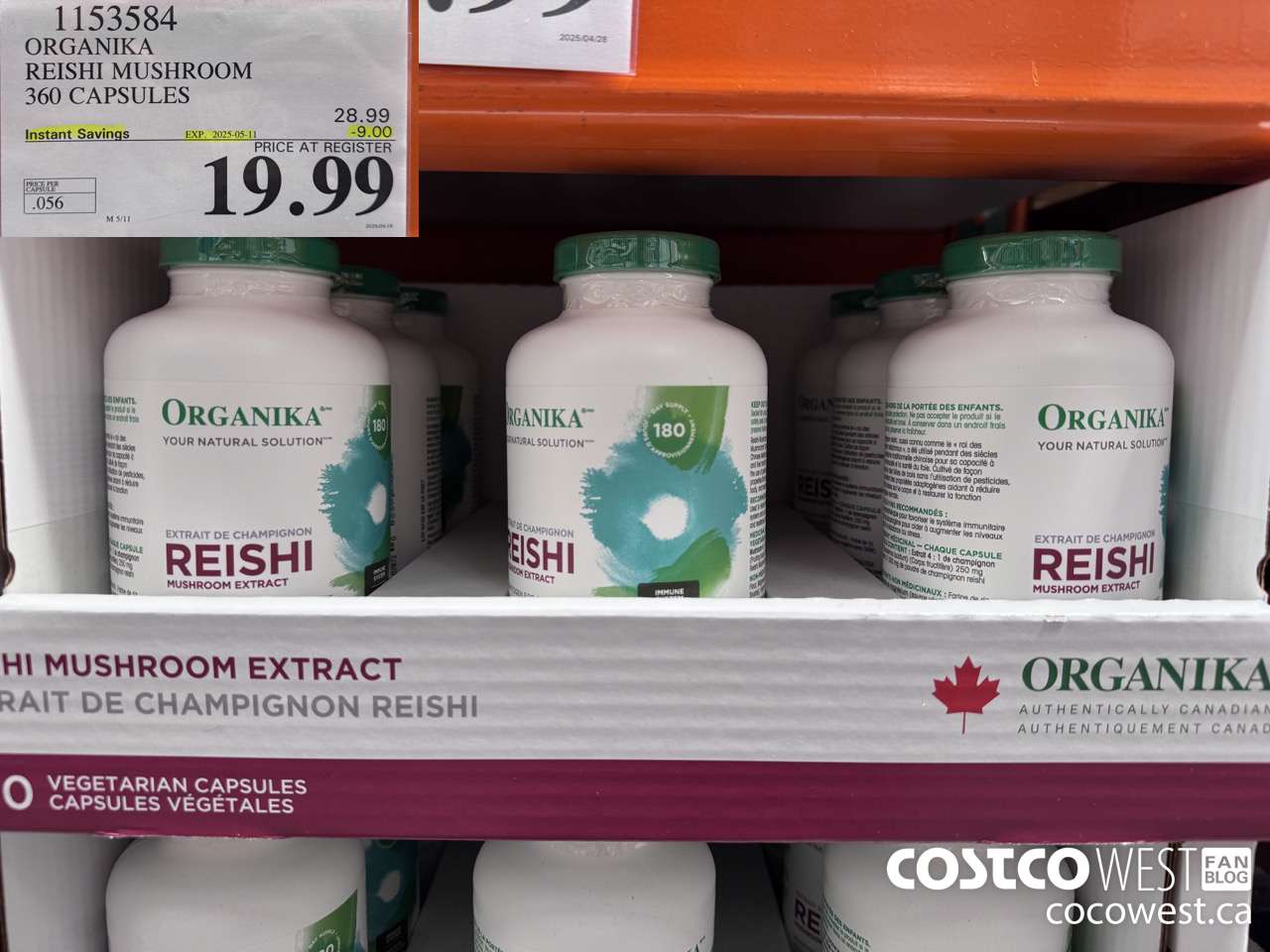 1153584 ORGANIKA REISHI MUSHROOM 360 VEGGIE CAPSULES ($9.00 INSTANT SAVINGS EXPIRES ON 2025-05-11) $19.99