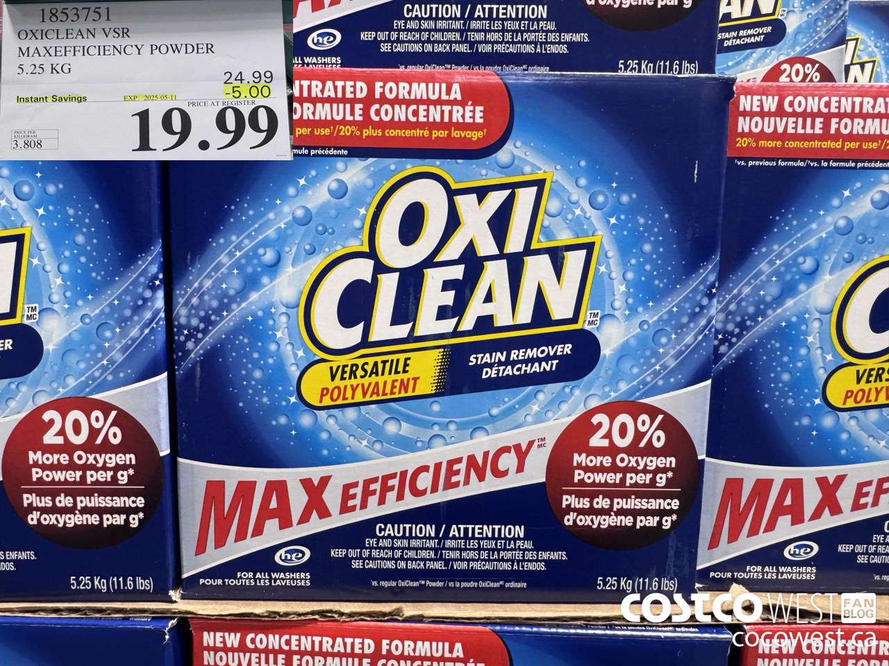 1853751 OXICLEAN VSR MAXEFFICIENCY POWDER 5.25KG ($5.00 INSTANT SAVINGS EXPIRES ON 2025-05-11) $19.99