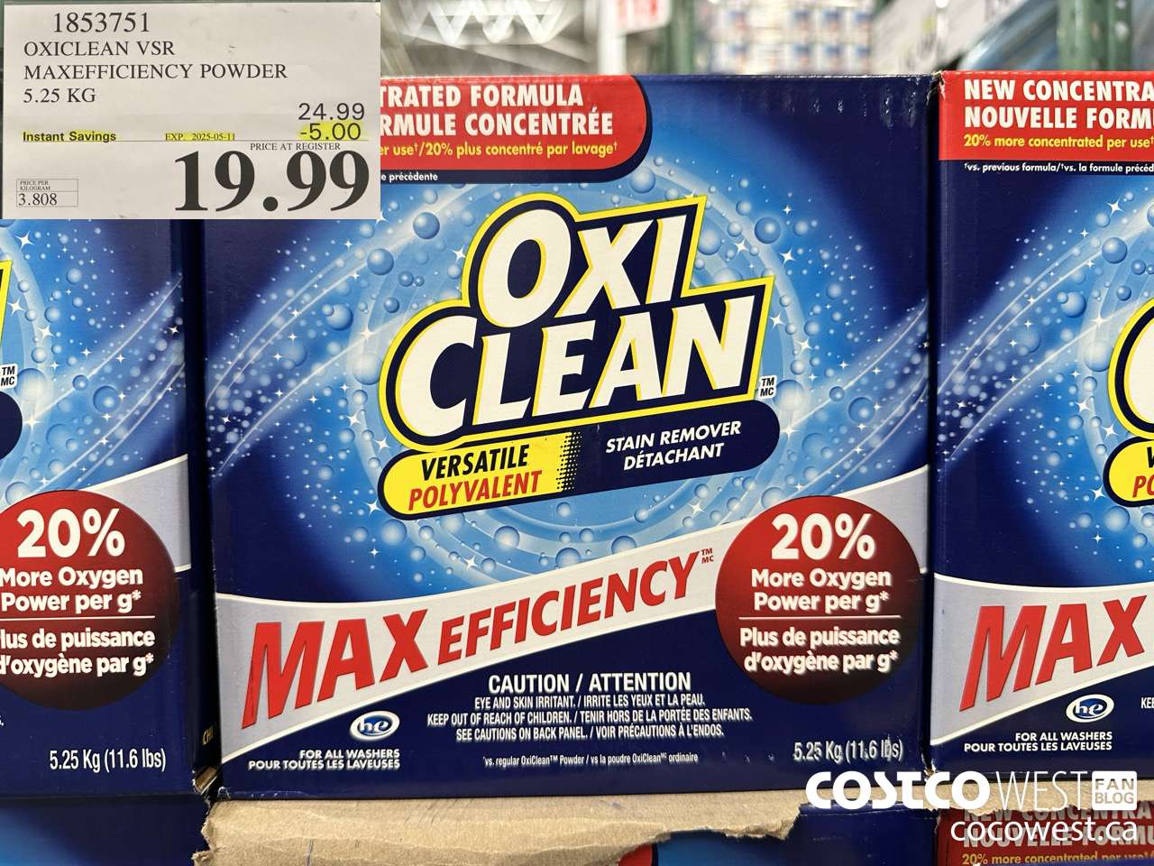 1853751 OXICLEAN VSR MAXEFFICIENCY POWDER 5.25KG ($5.00 INSTANT SAVINGS EXPIRES ON 2025-05-11) $19.99