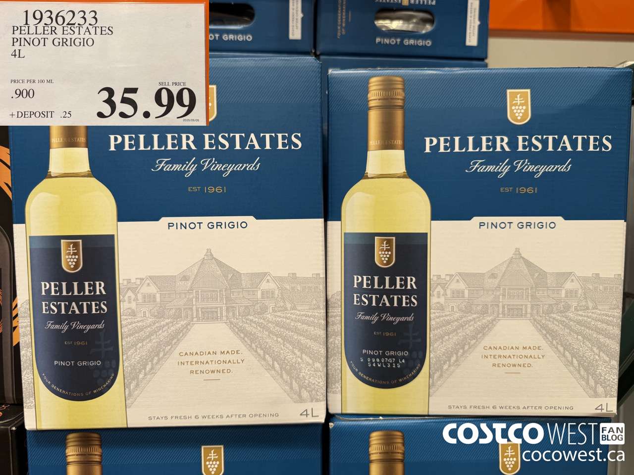 1936233 PELLER ESTATES PINOT GRIGIO 4L $35.99