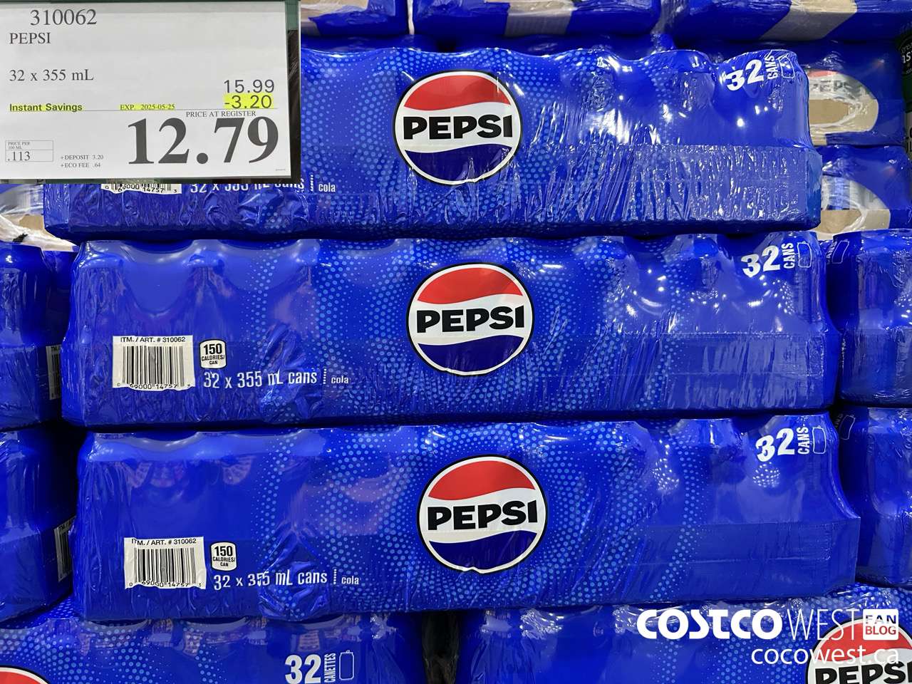 310062 PEPSI 32 X 355 ML ($3.20 INSTANT SAVINGS EXPIRES ON 2025-05-25) $12.79