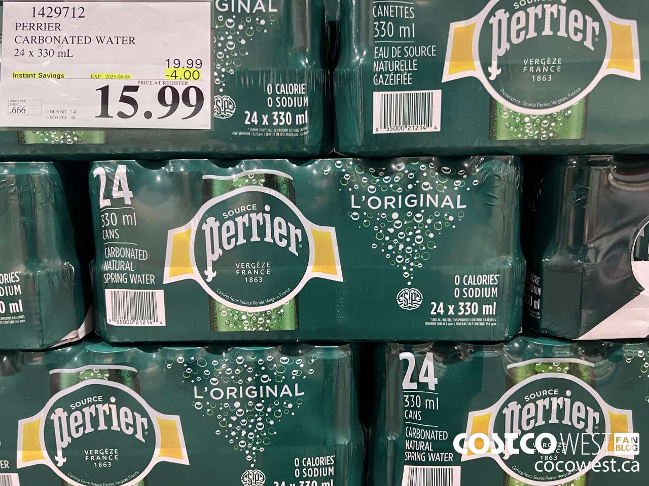 1429712 PERRIER CARBONATED WATER 24 X 330ML ($4.00 INSTANT SAVINGS EXPIRES ON 2025-06-08) $15.99