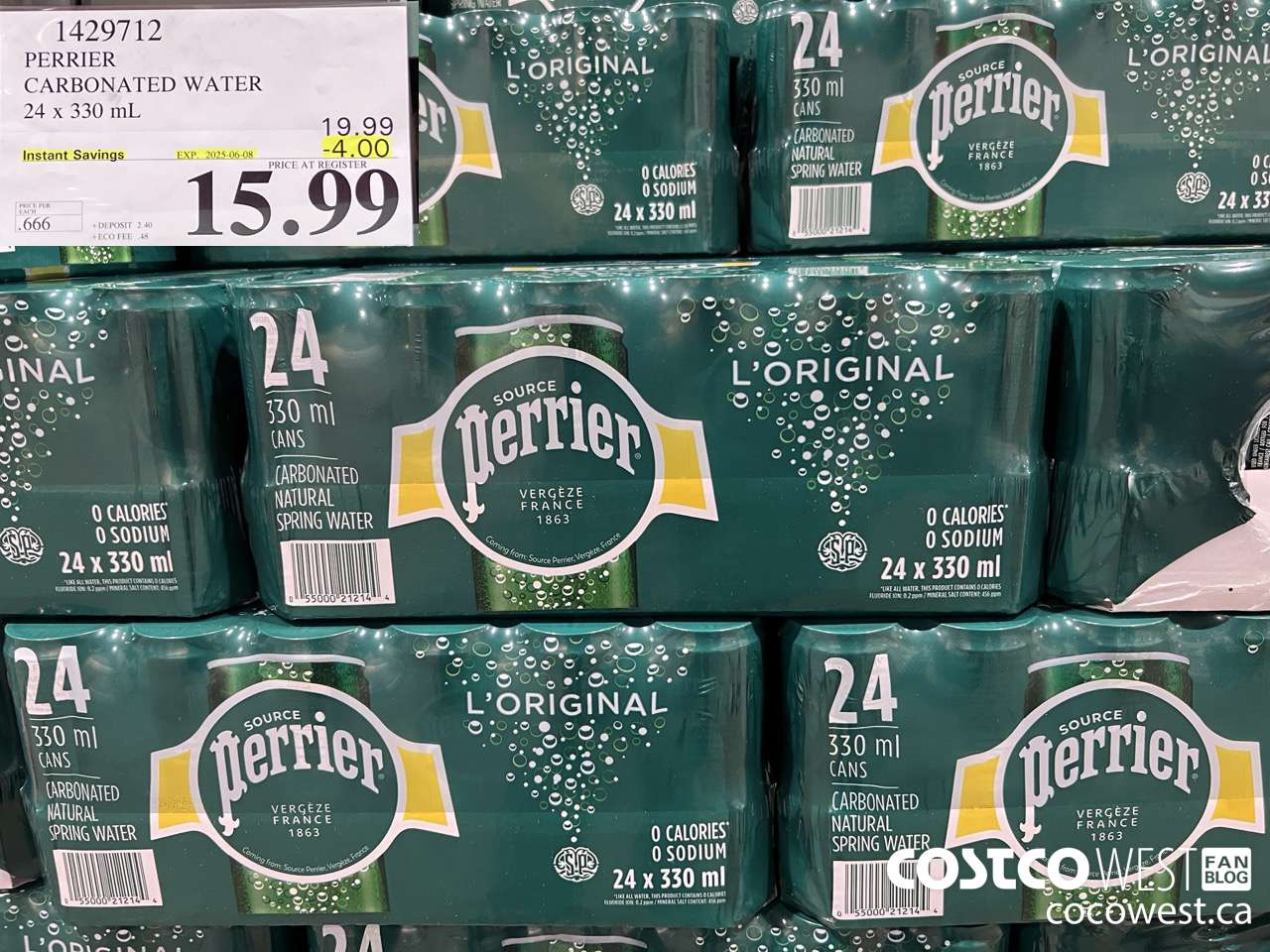 1429712 PERRIER CARBONATED WATER 24 X 330ML ($4.00 INSTANT SAVINGS EXPIRES ON 2025-06-08) $15.99