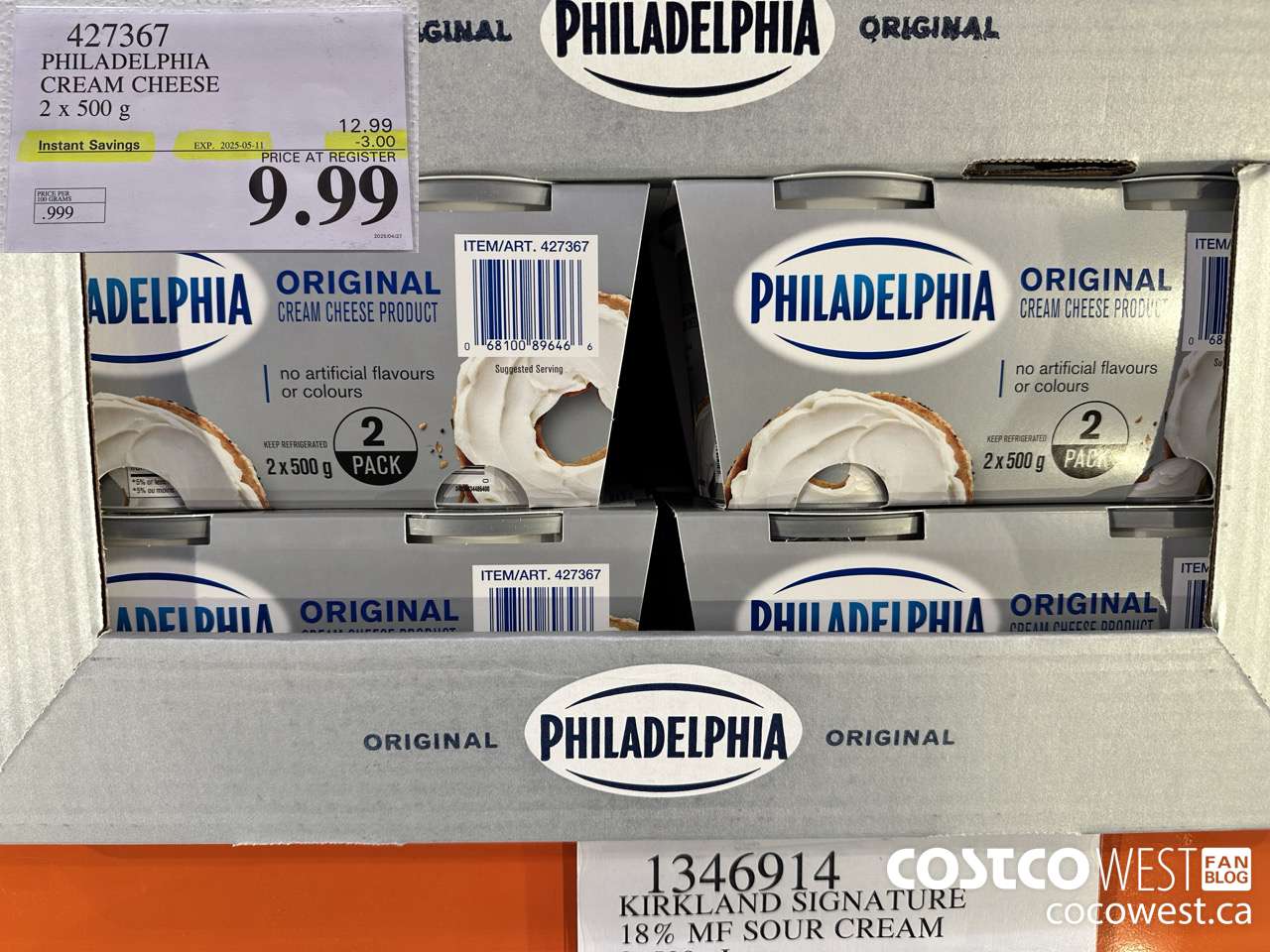 427367 PHILADELPHIA CREAM CHEESE 2 x 500 g ($3.00 INSTANT SAVINGS EXPIRES ON 2025-05-11) $9.99