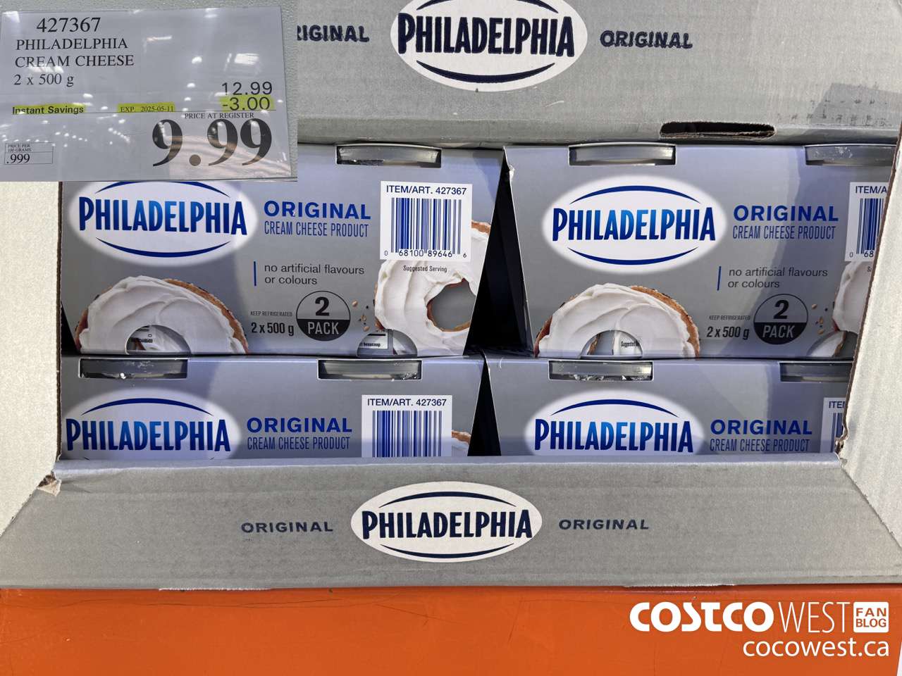 427367 PHILADELPHIA CREAM CHEESE 2 x 500 g ($3.00 INSTANT SAVINGS EXPIRES ON 2025-05-11) $9.99