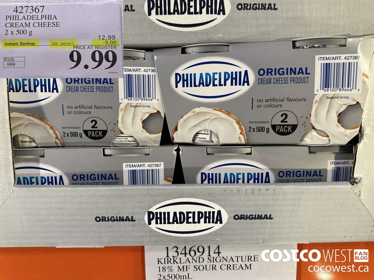 427367 PHILADELPHIA CREAM CHEESE 2 x 500 g ($3.00 INSTANT SAVINGS EXPIRES ON 2025-05-11) $9.99