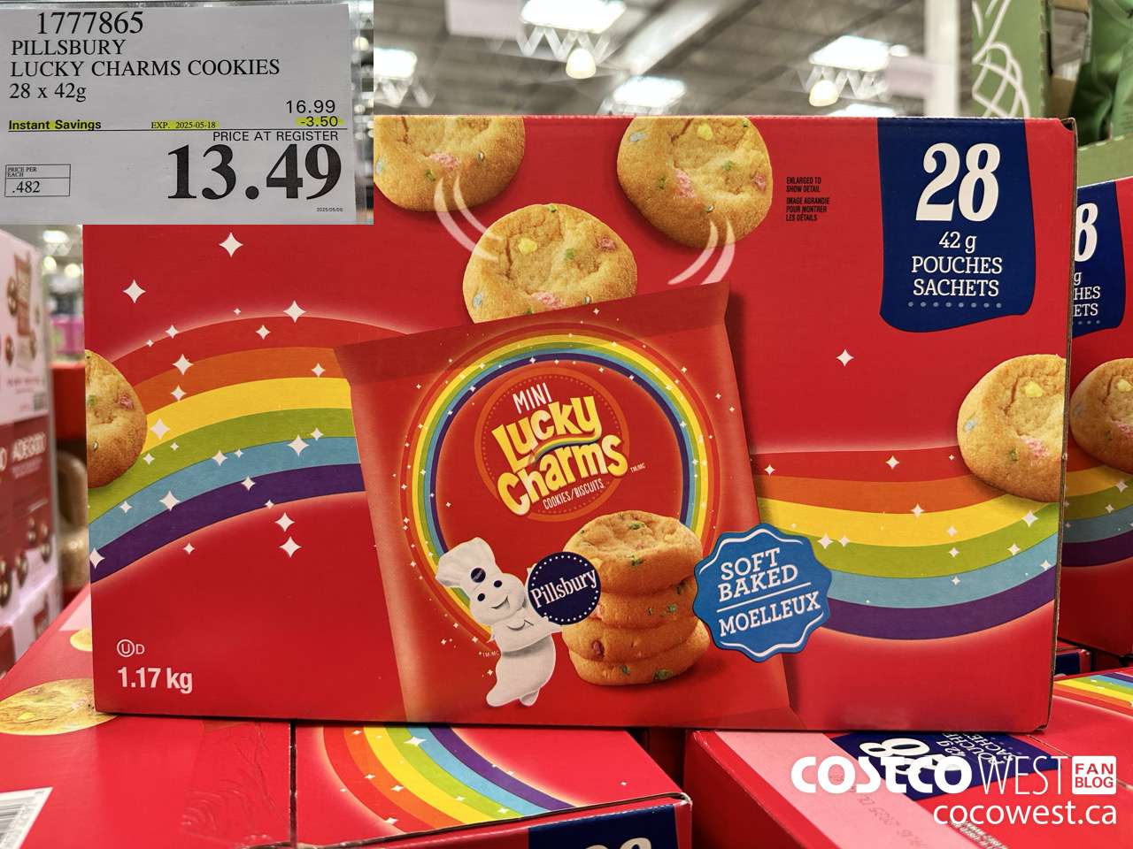1777865 PILLSBURY LUCKY CHARMS COOKIES 28 X 42G ($3.50 INSTANT SAVINGS EXPIRES ON 2025-05-18) $13.49