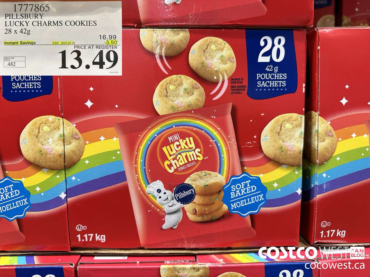 1777865 PILLSBURY LUCKY CHARMS COOKIES 28 X 42G ($3.50 INSTANT SAVINGS EXPIRES ON 2025-05-18) $13.49