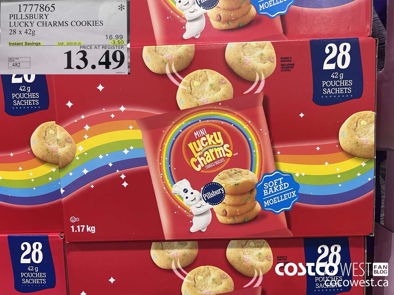 1777865 PILLSBURY LUCKY CHARMS COOKIES 28 X 42G ($3.50 INSTANT SAVINGS EXPIRES ON 2025-05-18) $13.49