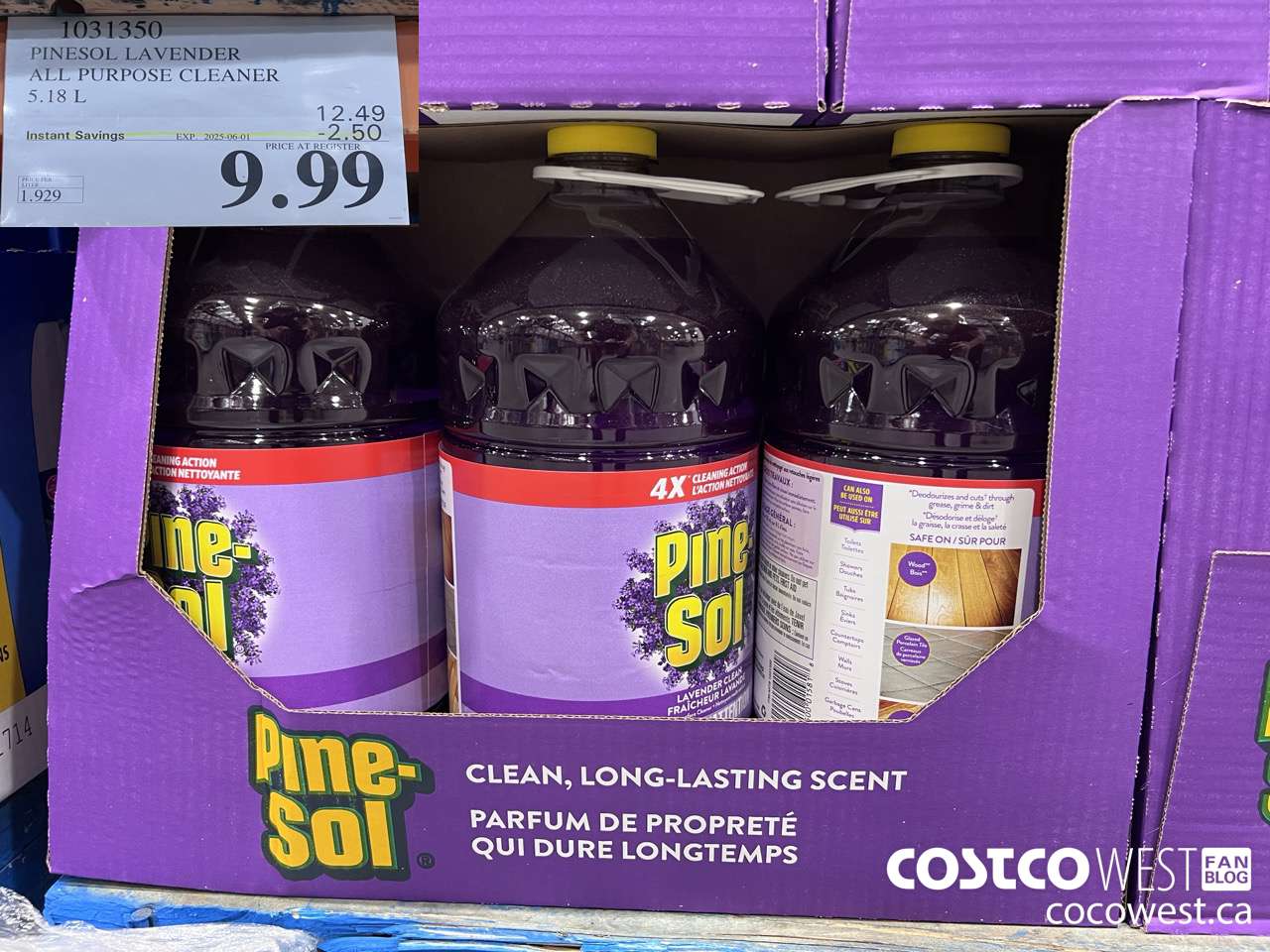 1031350 PINESOL LAVENDER ALL PURPOSE CLEANER 5.18 L ($2.50 INSTANT SAVINGS EXPIRES ON 2025-06-01) $9.99