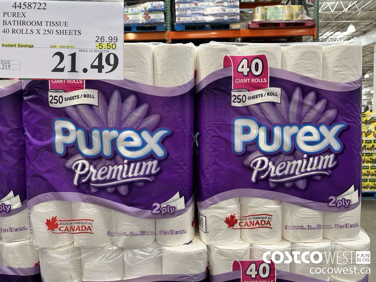 4458722 PUREX BATHROOM TISSUE 40 ROLLS X 250 SHEETS ($5.50 INSTANT SAVINGS EXPIRES ON 2025-05-11) $21.49