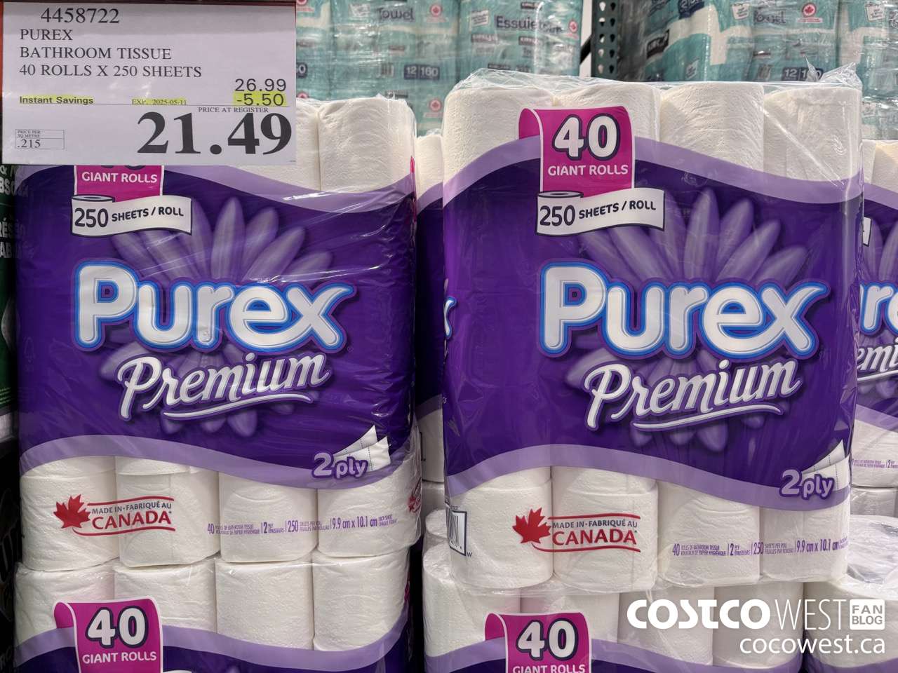 4458722 PUREX BATHROOM TISSUE 40 ROLLS X 250 SHEETS ($5.50 INSTANT SAVINGS EXPIRES ON 2025-05-11) $21.49