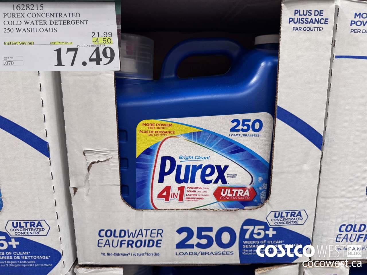 1628215 PUREX CONCENTRATED COLD WATER DETERGENT 250 WASHLOADS ($4.50 INSTANT SAVINGS EXPIRES ON 2025-05-11) $17.49