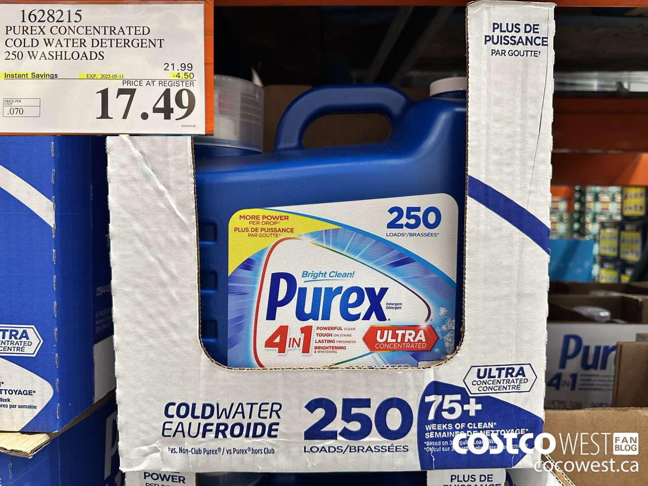1628215 PUREX CONCENTRATED COLD WATER DETERGENT 250 WASHLOADS ($4.50 INSTANT SAVINGS EXPIRES ON 2025-05-11) $17.49