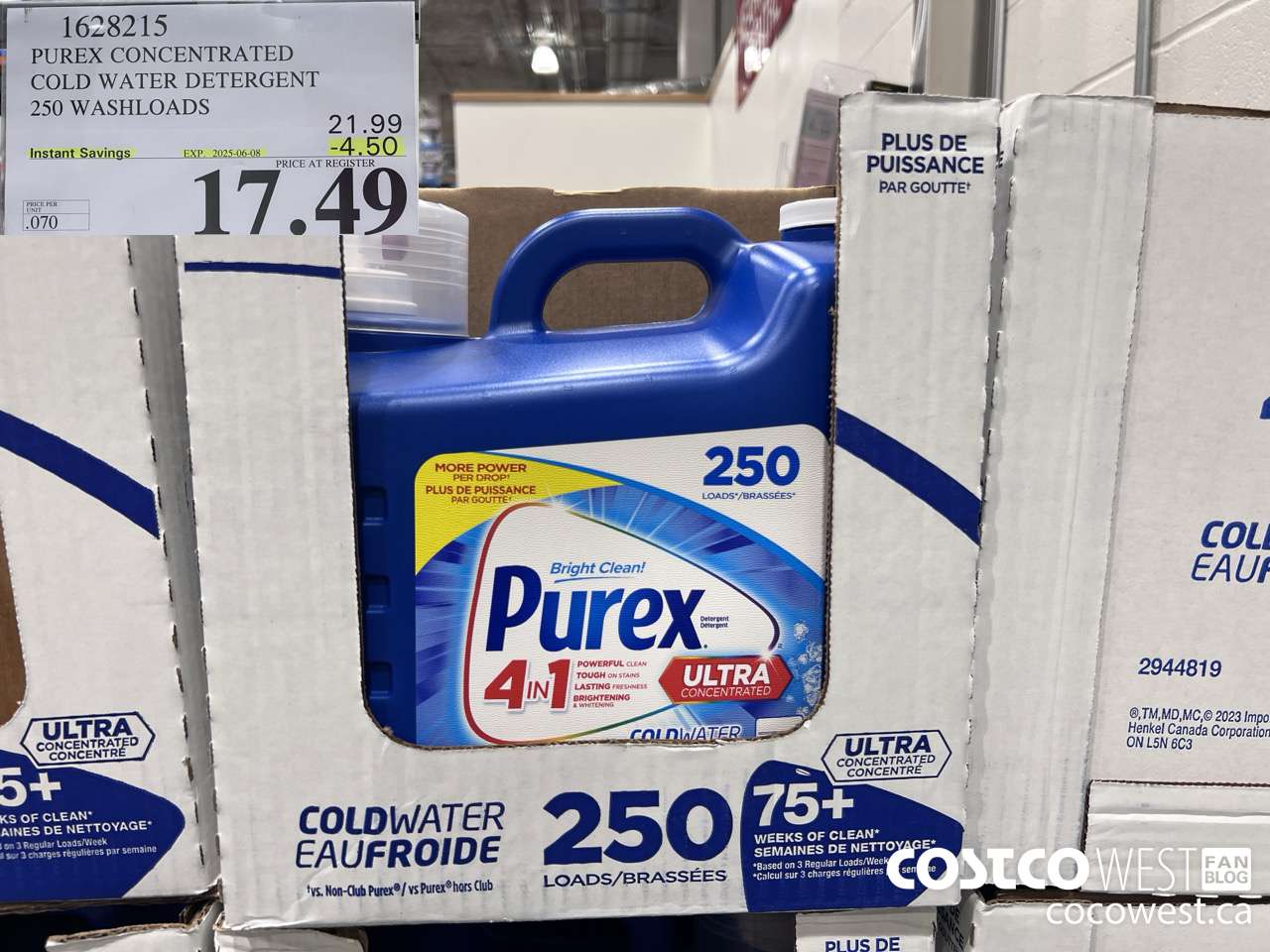 1628215 PUREX CONCENTRATED COLD WATER DETERGENT 250 WASHLOADS ($4.50 INSTANT SAVINGS EXPIRES ON 2025-06-08) $17.49