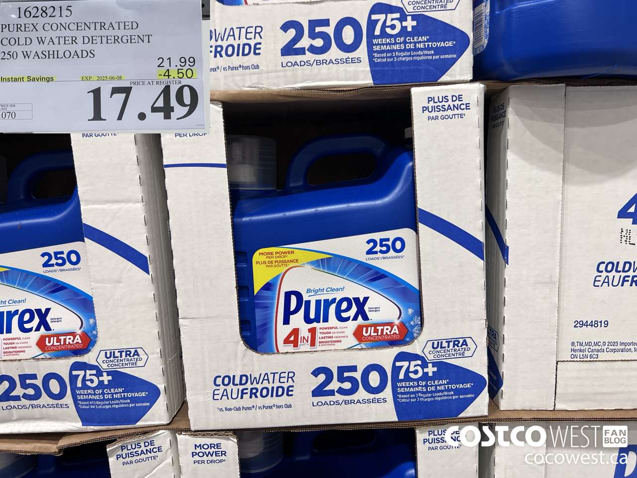 1628215 PUREX CONCENTRATED COLD WATER DETERGENT 250 WASHLOADS ($4.50 INSTANT SAVINGS EXPIRES ON 2025-06-08) $17.49